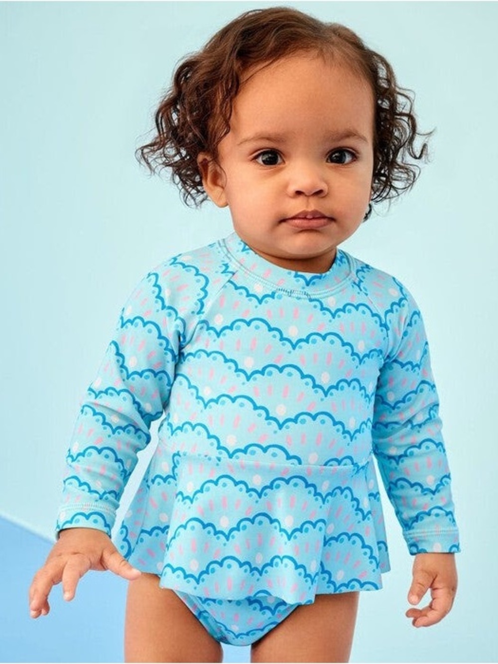 Hanna Andersson Baby One-Piece Skirted Rashguard Swimsuit Après Sea Waves